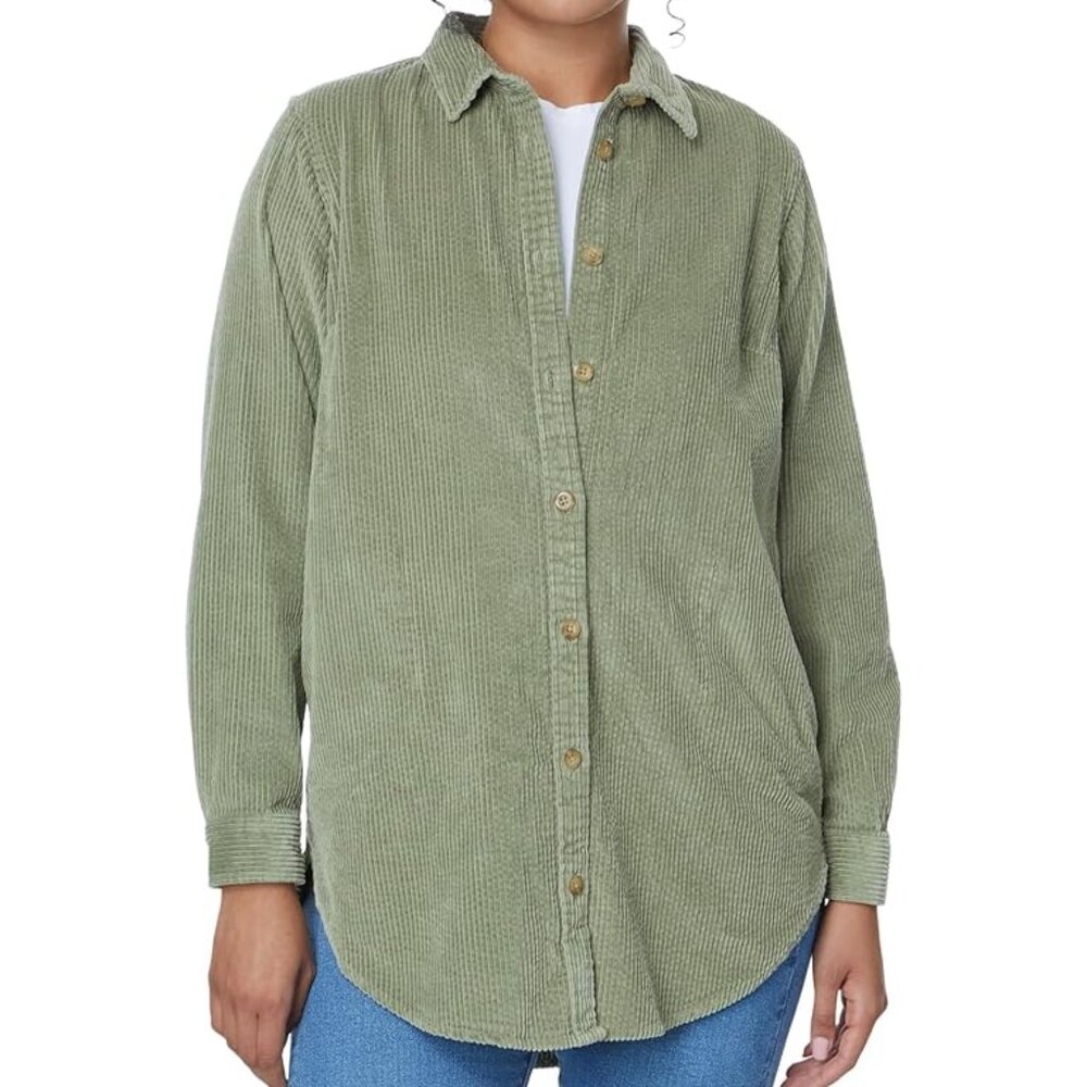 L.L. Bean Women’s Comfort Corduroy Relaxed Shirt Side Pocket Size MP Sage - Picture 2 of 11
